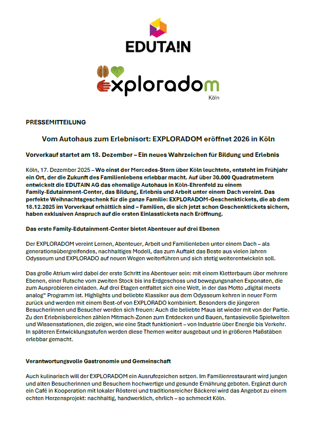 Der EXPLORADOM kommt nach Köln
